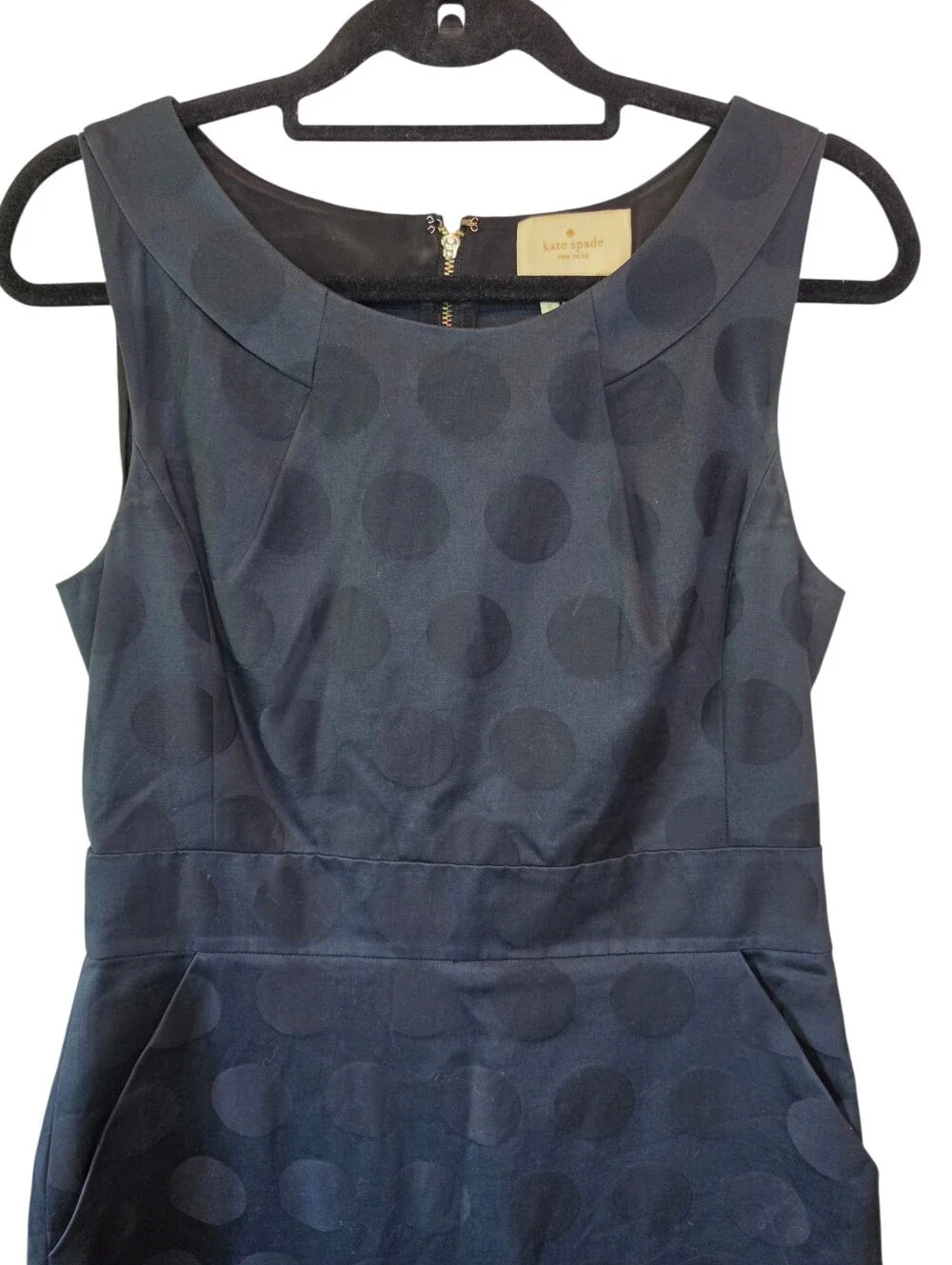 Kate Spade New York Black Polka Dot Jacquard Sheath Dress with Pockets - Size 8